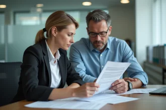 Couple en réunion d'affaires dans un bureau moderne
