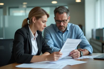 Couple en réunion d'affaires dans un bureau moderne