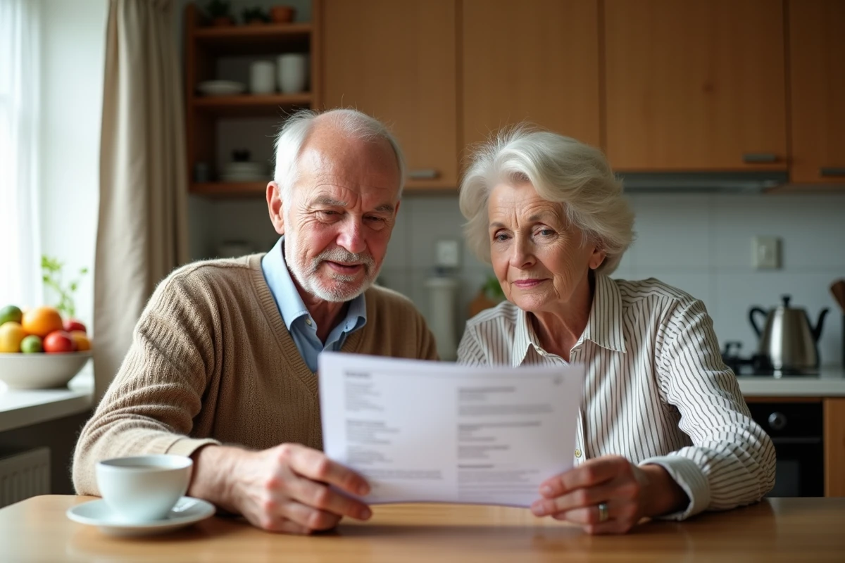 Un couple de seniors lit attentivement les documents pour le renouvellement du permis de conduire après 70 ans