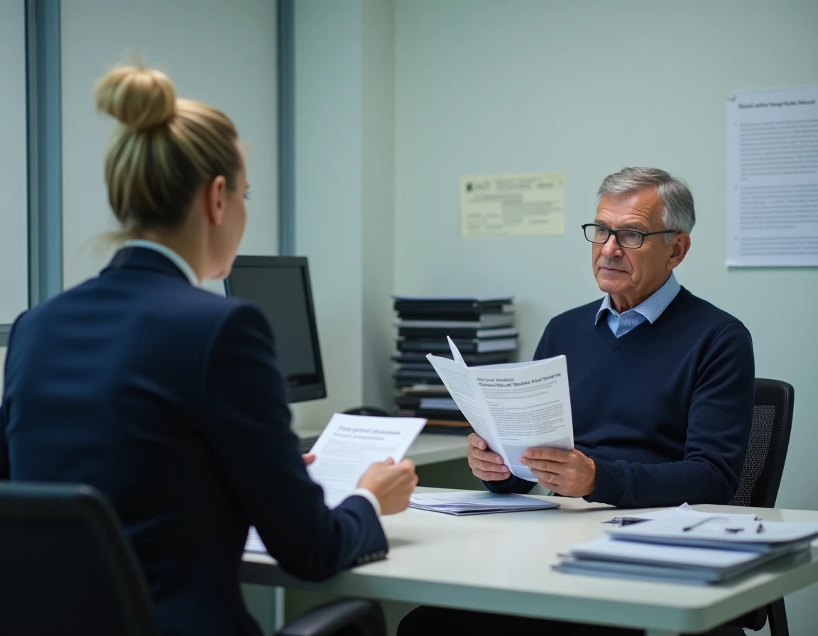 Entretien administratif entre un aidant familial et une assistante sociale pour évaluer les droits GIR
