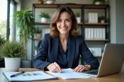 Femme d'affaires en réunion dans un bureau moderne