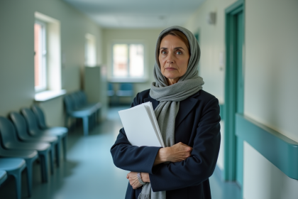 Femme d'âge moyen dans un couloir d'hôpital en attente