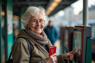 Femme senior souriante dans le métro parisien avec carte RATP