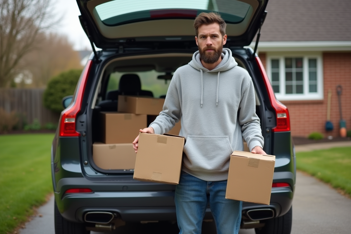 Fils ferme le coffre de la voiture lors de son départ