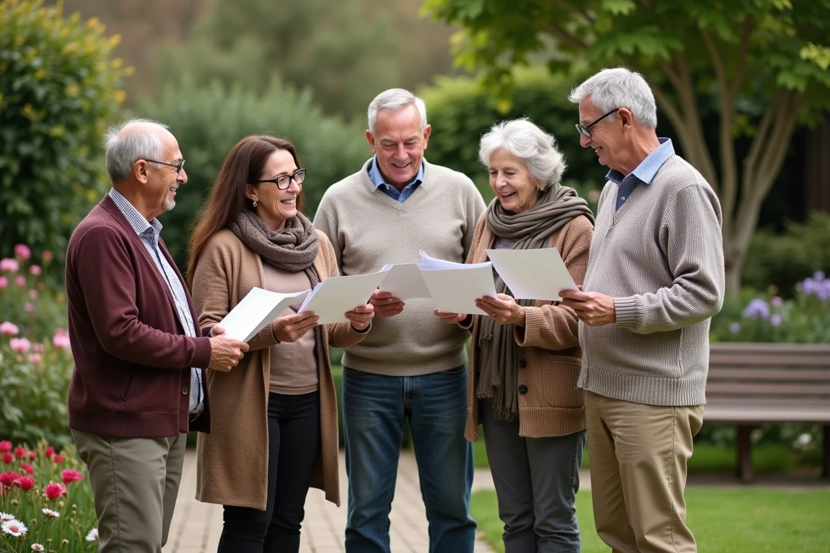 Groupe de seniors dans un jardin accueillant