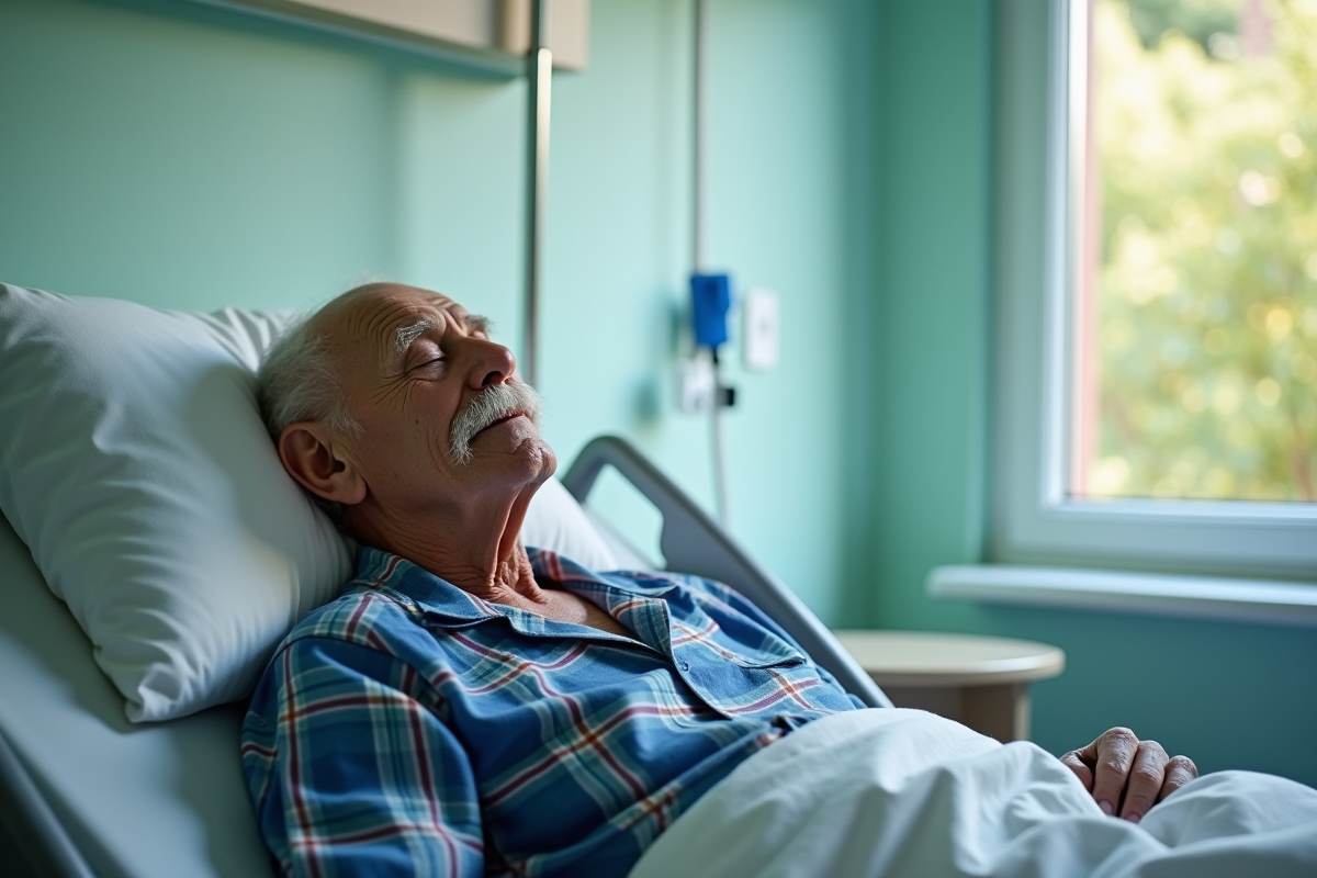 Homme âgé endormi dans un lit d