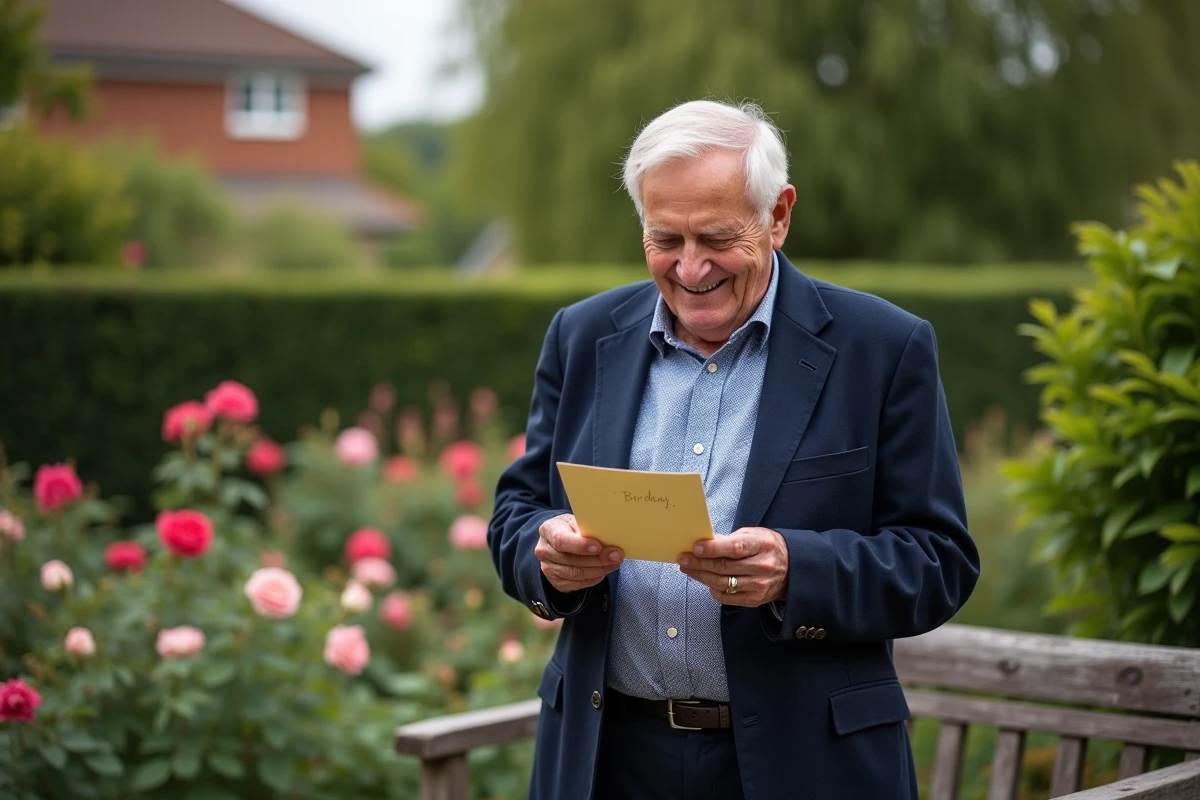 Homme âgé lisant une note d