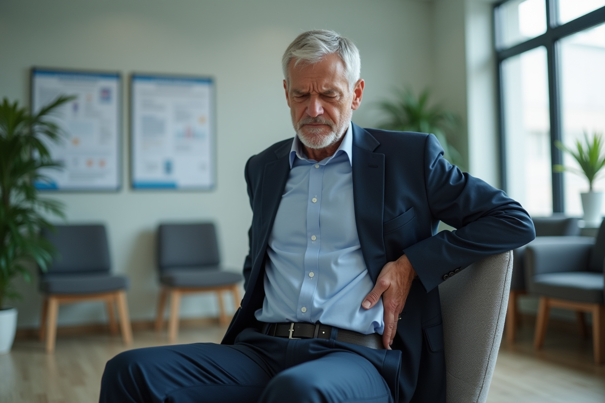 Homme en attente dans une clinique médicale