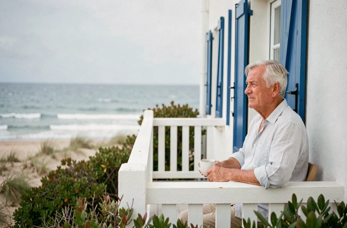Résident profitant de la vue sur l'Atlantique depuis le balcon des Résidentiels Les Sables-d'Olonne