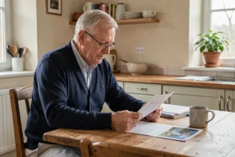Retraité SNCF consultant des documents d'aide sociale à domicile