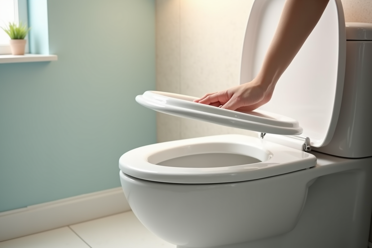 Salle de bain moderne avec rehausseur de toilette blanc