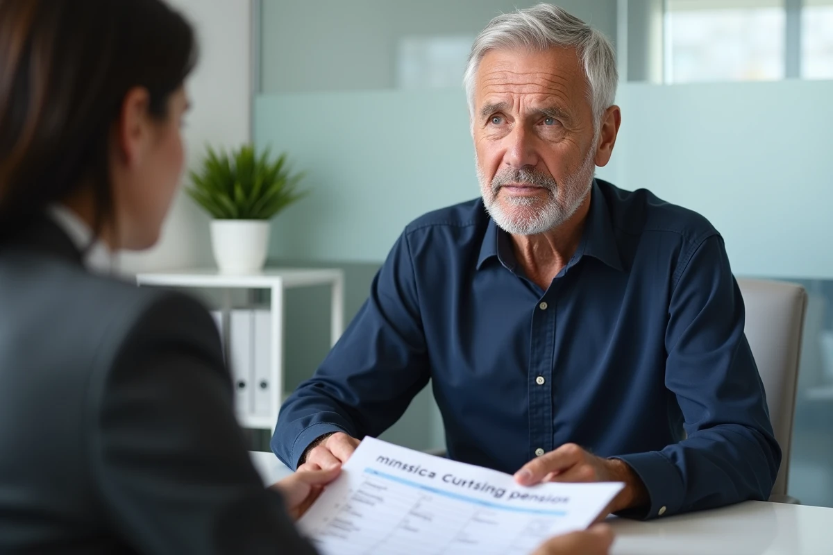 Homme senior consultant un conseiller financier pour calculer sa pension de réversion