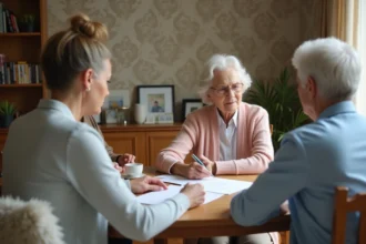 Femme senior et fille lors d'un entretien à domicile
