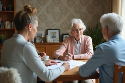 Femme senior et fille lors d'un entretien à domicile
